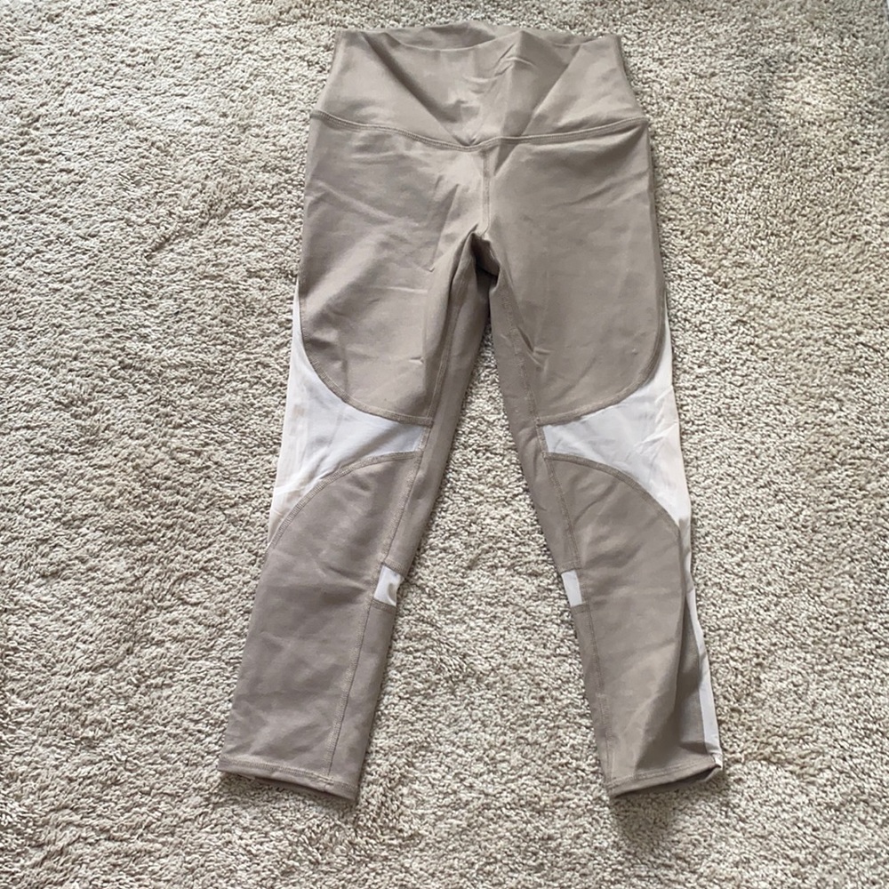 Alo beige/tan capri with sheer panels